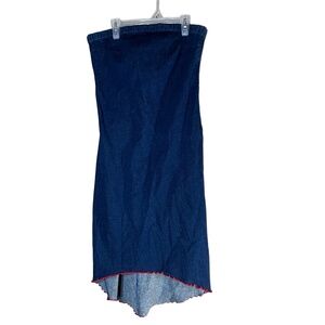 Stacy Womens Size Small Denim Strapless Tube Top Ruffled‎ Hem Vintage Y2K Dress